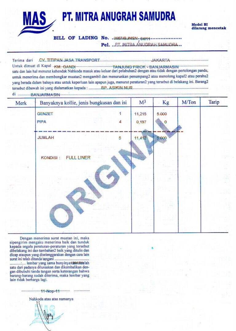 Bill of Lading Indonesia